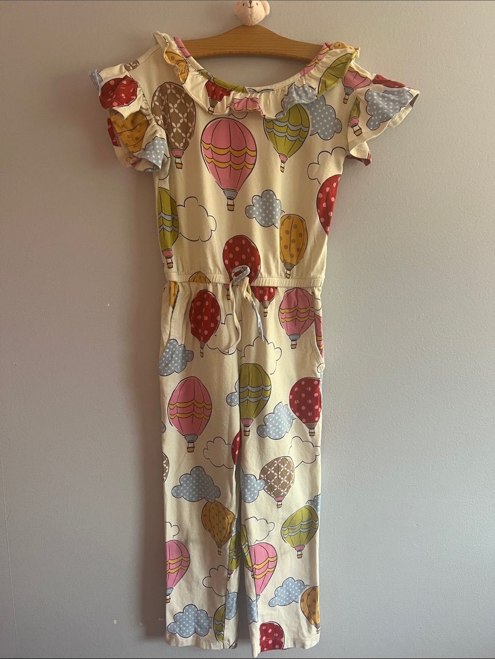 Eleanor Rose Cream Hot Air Balloon Print One-Piece Romper with Ruffles